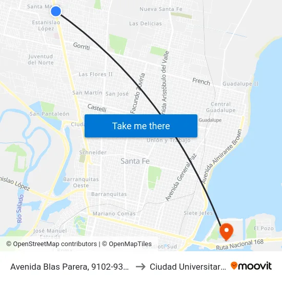 Avenida Blas Parera, 9102-9300 to Ciudad Universitaria map
