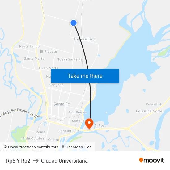 Rp5 Y Rp2 to Ciudad Universitaria map
