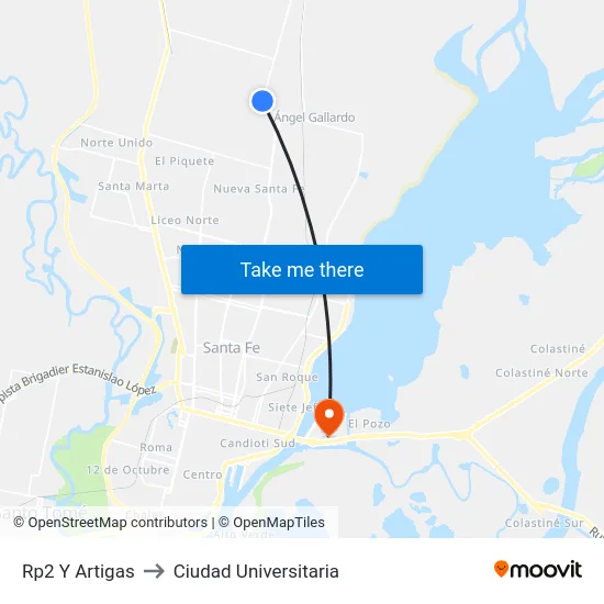 Rp2 Y Artigas to Ciudad Universitaria map