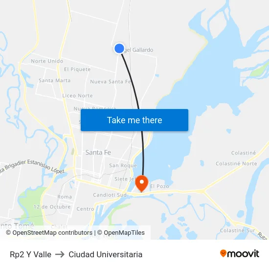 Rp2 Y Valle to Ciudad Universitaria map