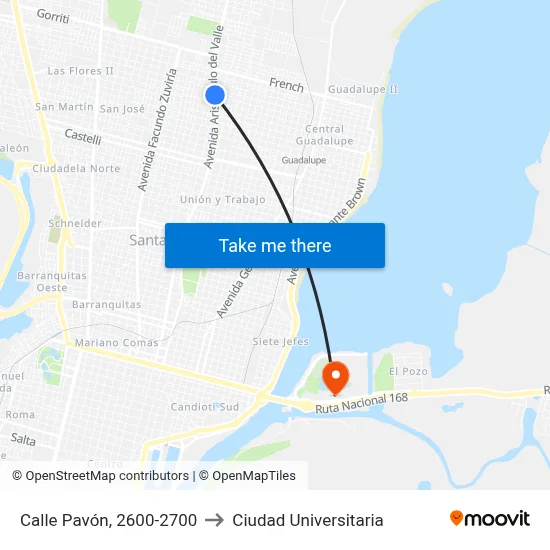 Calle Pavón, 2600-2700 to Ciudad Universitaria map