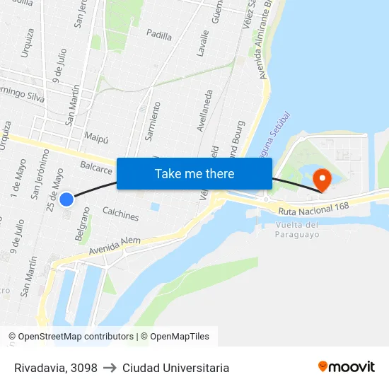 Rivadavia, 3098 to Ciudad Universitaria map