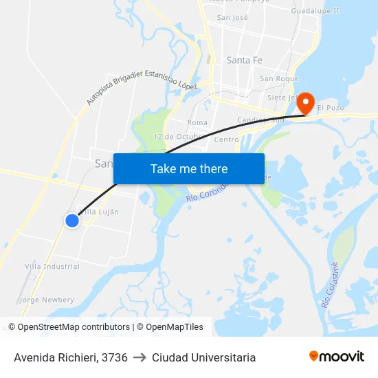 Avenida Richieri, 3736 to Ciudad Universitaria map