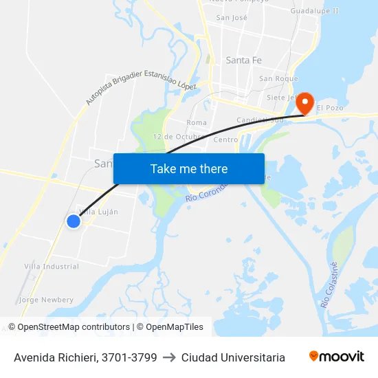 Avenida Richieri, 3701-3799 to Ciudad Universitaria map