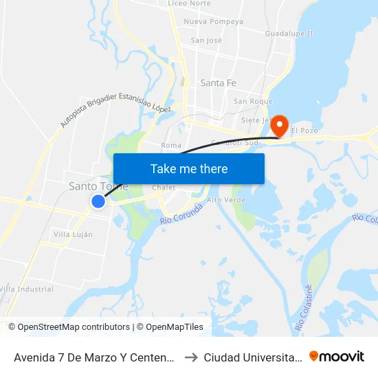 Avenida 7 De Marzo Y Centenario to Ciudad Universitaria map