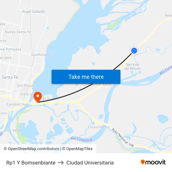 Rp1 Y Bomsenbiante to Ciudad Universitaria map