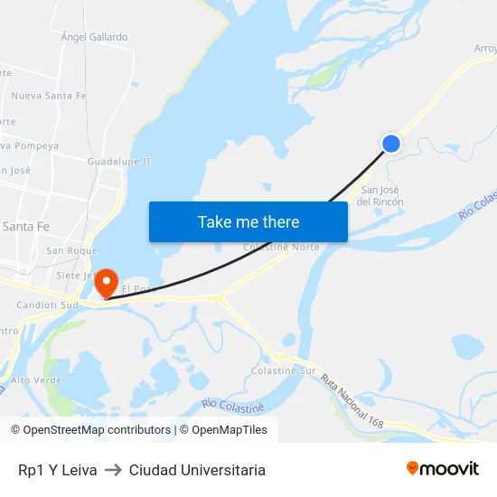 Rp1 Y Leiva to Ciudad Universitaria map