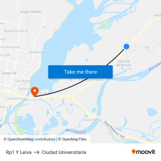 Rp1 Y Leiva to Ciudad Universitaria map