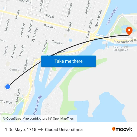 1 De Mayo, 1715 to Ciudad Universitaria map