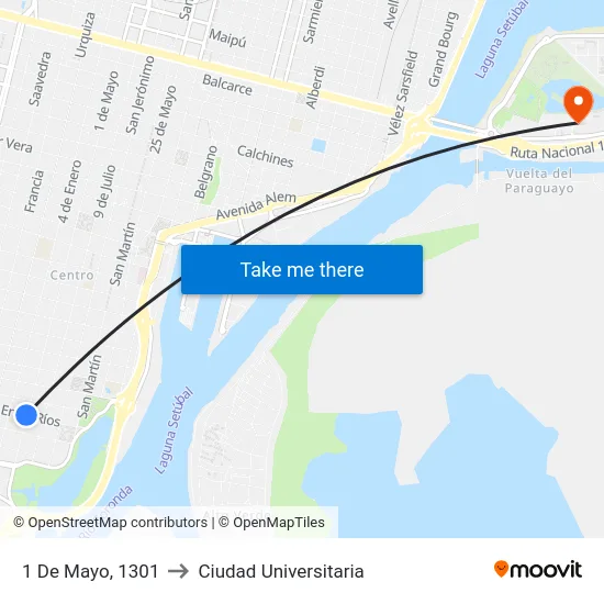 1 De Mayo, 1301 to Ciudad Universitaria map