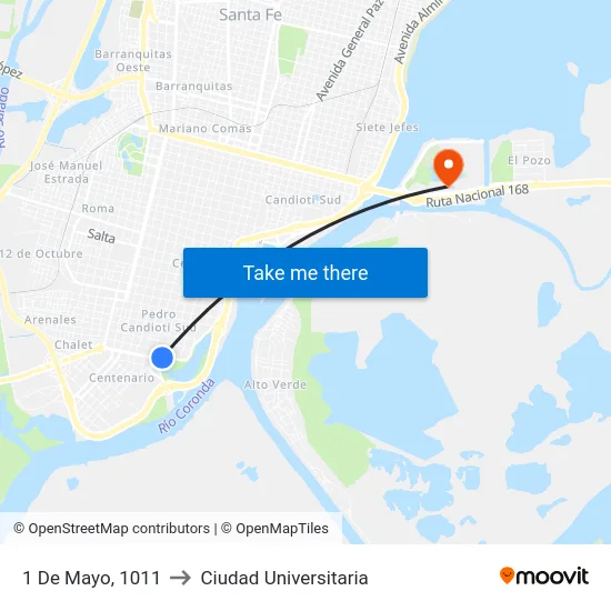 1 De Mayo, 1011 to Ciudad Universitaria map
