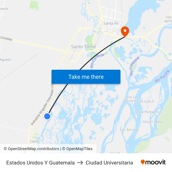 Estados Unidos Y Guatemala to Ciudad Universitaria map