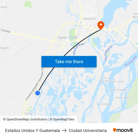 Estados Unidos Y Guatemala to Ciudad Universitaria map