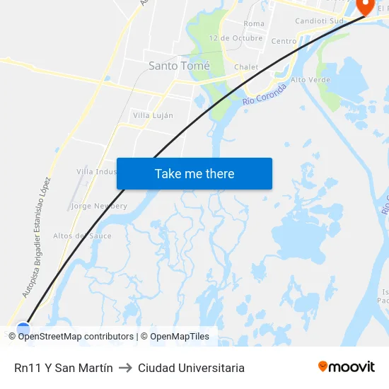 Rn11 Y San Martín to Ciudad Universitaria map