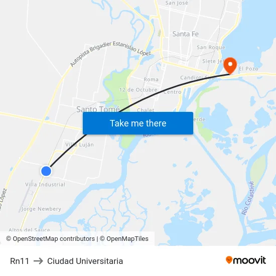 Rn11 to Ciudad Universitaria map