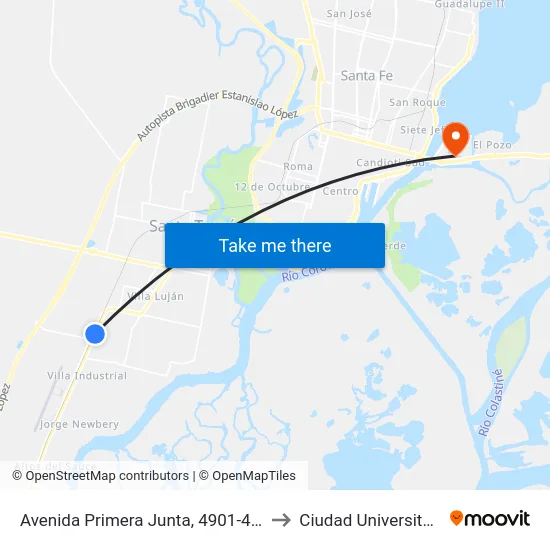 Avenida Primera Junta, 4901-4989 to Ciudad Universitaria map