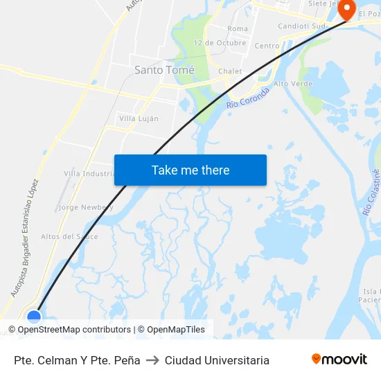 Pte. Celman Y Pte. Peña to Ciudad Universitaria map