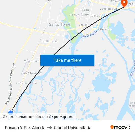 Rosario Y Pte. Alcorta to Ciudad Universitaria map
