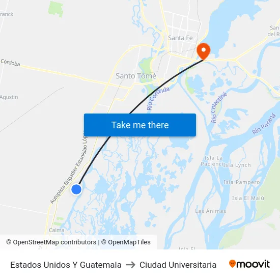 Estados Unidos Y Guatemala to Ciudad Universitaria map