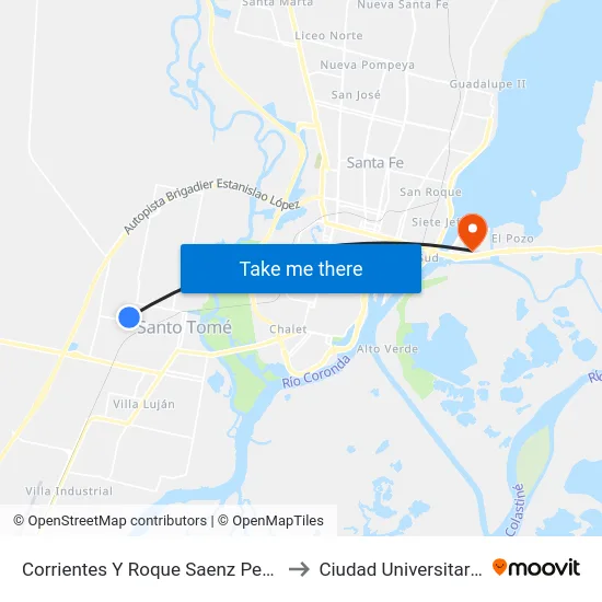 Corrientes Y Roque Saenz Peña to Ciudad Universitaria map