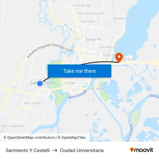 Sarmiento Y Castelli to Ciudad Universitaria map