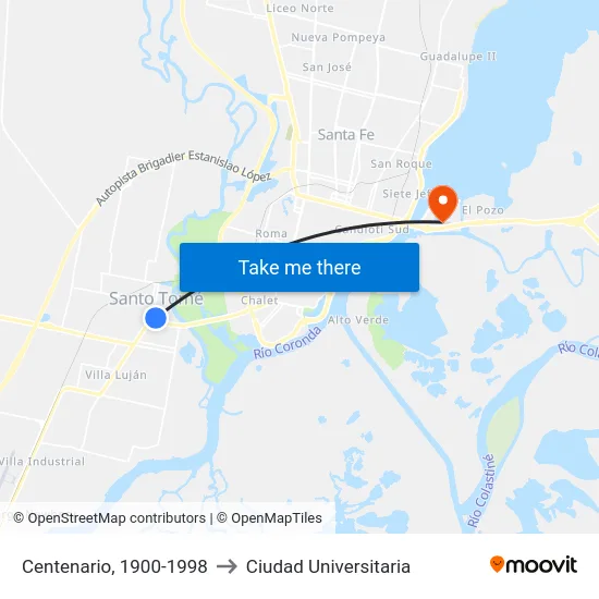 Centenario, 1900-1998 to Ciudad Universitaria map