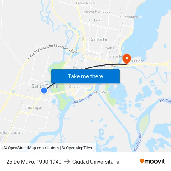 25 De Mayo, 1900-1940 to Ciudad Universitaria map