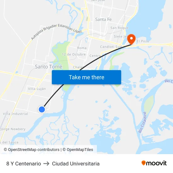 8 Y Centenario to Ciudad Universitaria map