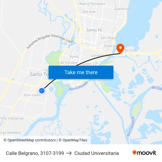 Calle Belgrano, 3107-3199 to Ciudad Universitaria map