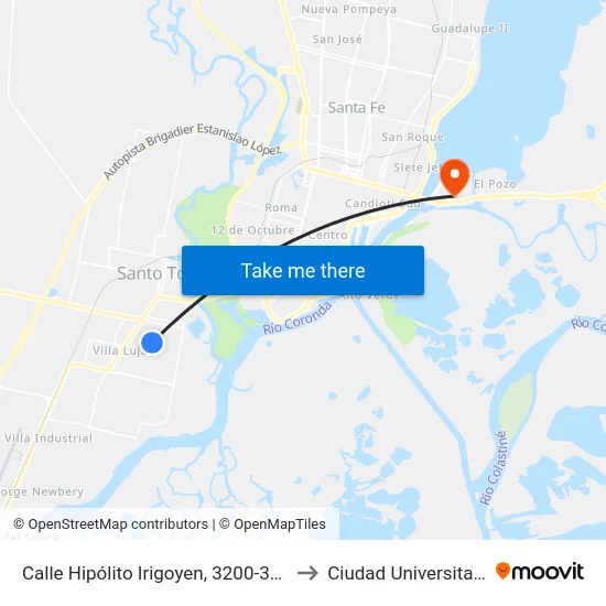 Calle Hipólito Irigoyen, 3200-3398 to Ciudad Universitaria map
