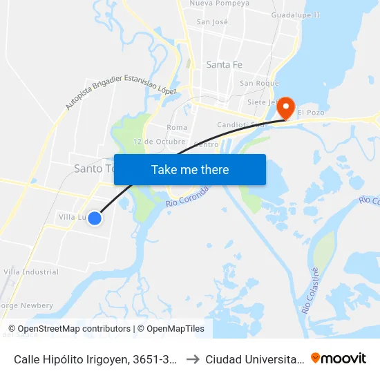 Calle Hipólito Irigoyen, 3651-3699 to Ciudad Universitaria map