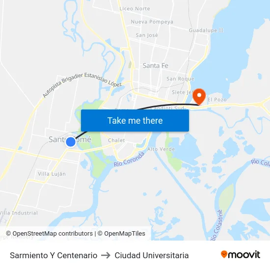 Sarmiento Y Centenario to Ciudad Universitaria map