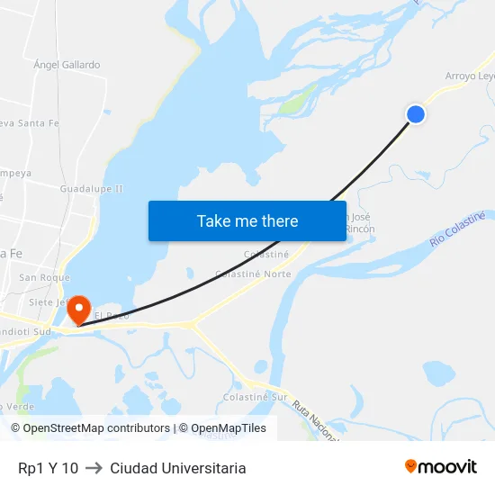Rp1 Y 10 to Ciudad Universitaria map