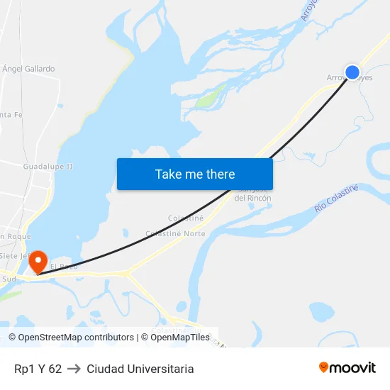 Rp1 Y 62 to Ciudad Universitaria map