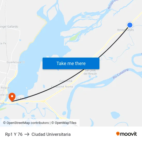 Rp1 Y 76 to Ciudad Universitaria map