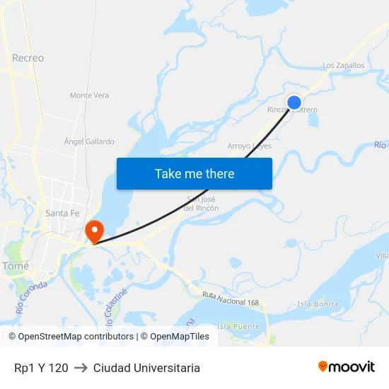 Rp1 Y 120 to Ciudad Universitaria map