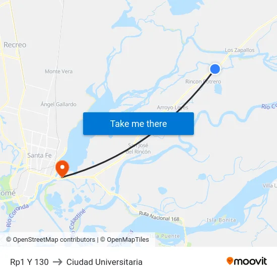 Rp1 Y 130 to Ciudad Universitaria map