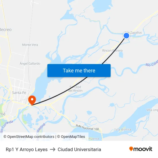 Rp1 Y Arroyo Leyes to Ciudad Universitaria map