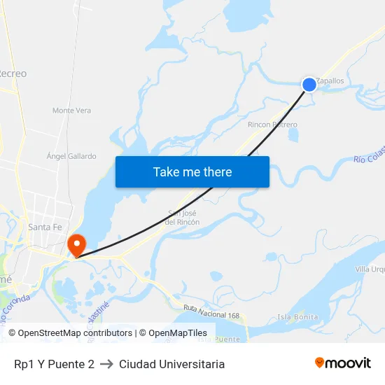 Rp1 Y Puente 2 to Ciudad Universitaria map