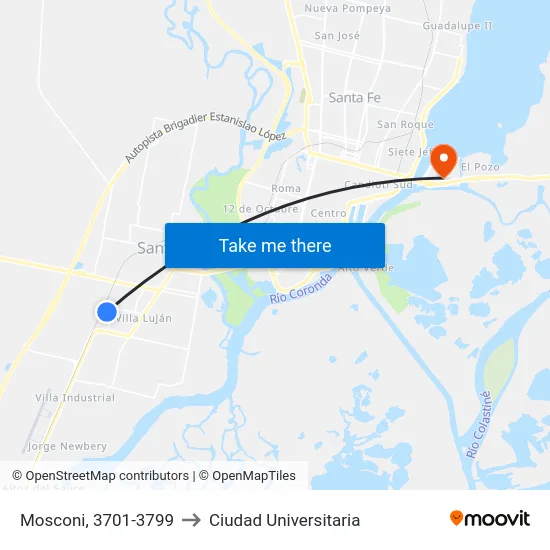 Mosconi, 3701-3799 to Ciudad Universitaria map