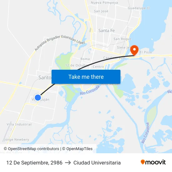 12 De Septiembre, 2986 to Ciudad Universitaria map