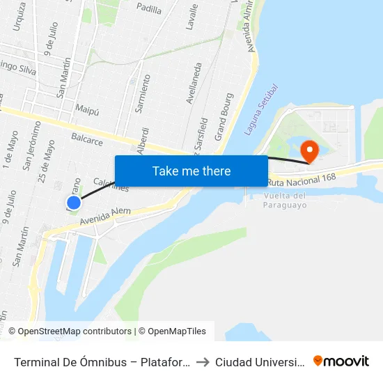 Terminal De Ómnibus – Plataforma 27 to Ciudad Universitaria map