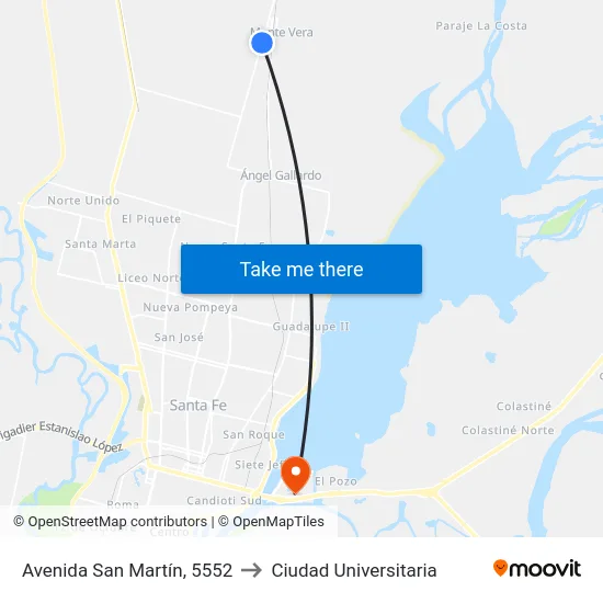Avenida San Martín, 5552 to Ciudad Universitaria map