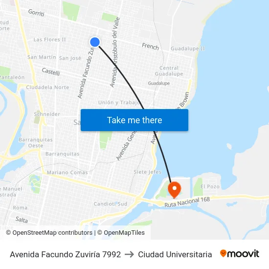 Avenida Facundo Zuviría 7992 to Ciudad Universitaria map