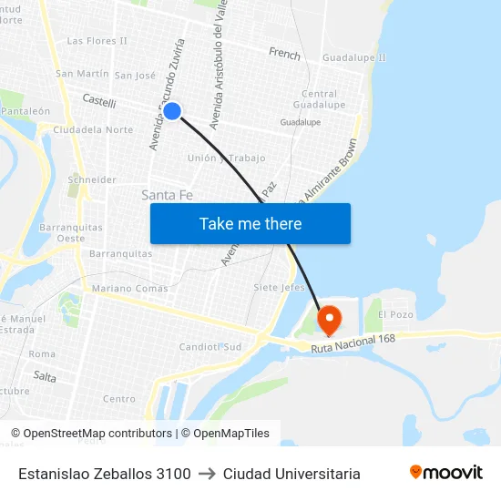 Estanislao Zeballos 3100 to Ciudad Universitaria map