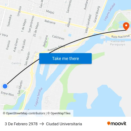 3 De Febrero 2978 to Ciudad Universitaria map