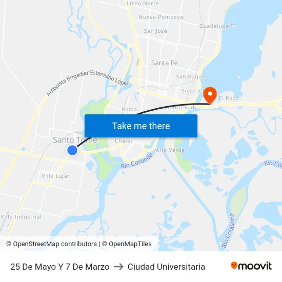 25 De Mayo Y 7 De Marzo to Ciudad Universitaria map