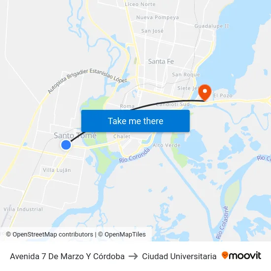 Avenida 7 De Marzo Y Córdoba to Ciudad Universitaria map