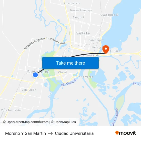 Moreno Y San Martín to Ciudad Universitaria map