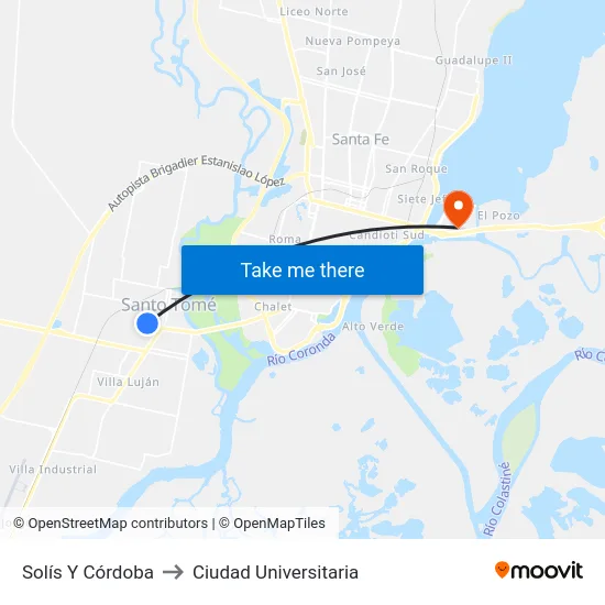 Solís Y Córdoba to Ciudad Universitaria map